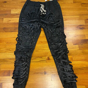 rick owens black wax mega lace cargo joggers